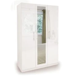 Harmony Angel Triple Wardrobe, White High Gloss & Mirrored