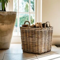 Set Of 2 Square Wicker Log Baskets