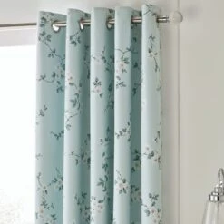 Edith Duck Egg Floral Blackout Eyelet Curtains -Home Furnishing Store 30646312