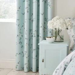 Edith Duck Egg Floral Blackout Eyelet Curtains -Home Furnishing Store 30646312 alt03