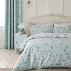 Edith Duck Egg Floral Blackout Eyelet Curtains -Home Furnishing Store 30646313 alt01