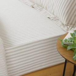 The Linen Yard Hebden Natural Stripe 100% Cotton Fitted Sheet 5 The Linen Yard Hebden Natural Stripe 100% Cotton Fitted Sheet -Home Furnishing Store 30703240