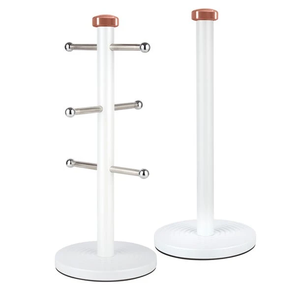 Tower Linear White & Rose Gold Mug Tree & Kitchen Roll Holder Set 3 Tower Linear White & Rose Gold Mug Tree & Kitchen Roll Holder Set