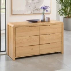 Curve Wide 6 Drawer Chest, Oak