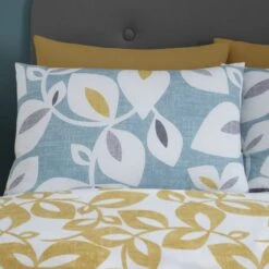 Catherine Lansfield Inga Leaf Teal Reversible Duvet Cover & Pillowcase Set -Home Furnishing Store 30710632 alt01