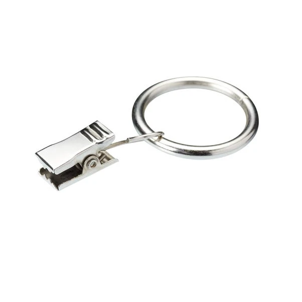 Pack Of 6 Satin Steel Curtain Rings With Clips Dia. 25mm 3 Pack Of 6 Satin Steel Curtain Rings With Clips Dia. 25mm