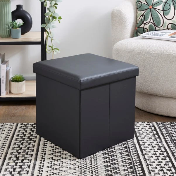 Faux Leather Cube Ottoman Black 3 Faux Leather Cube Ottoman Black