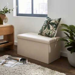 Faux Linen Rectangular Ottoman -Home Furnishing Store 30723930