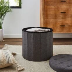 Round Shoe Storage Ottoman, Grey -Home Furnishing Store 30723932 alt02
