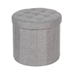 Round Shoe Storage Ottoman, Grey -Home Furnishing Store 30723932 alt03
