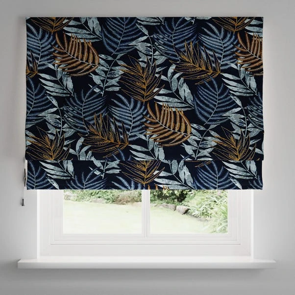Leaf Jacquard Navy Roman Blind 6 Leaf Jacquard Navy Roman Blind - Image 4