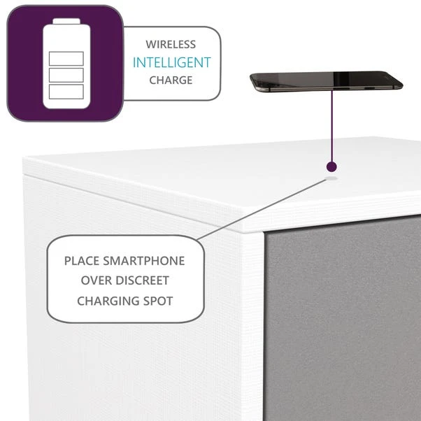 LED Smart Click 1 Door & 1 Door Lamp Table, White & Grey 7 LED Smart Click 1 Door & 1 Door Lamp Table, White & Grey - Image 5