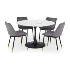 Holland 4 Seater Round Pedestal Dining Table, Black & White 15 Holland 4 Seater Round Pedestal Dining Table, Black & White -Home Furnishing Store 30794269 alt06