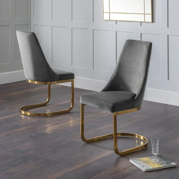 Vittoria Set Of 2 Cantilever Dining Chairs, Velvet 4 Vittoria Set Of 2 Cantilever Dining Chairs, Velvet - Image 2