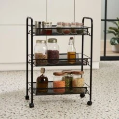 Black Mesh 3 Tier Storage Trolley