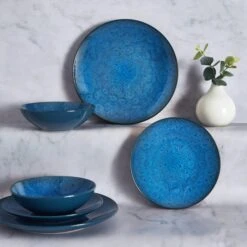 Reactive Blue 12 Piece Dinner Set