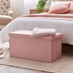 Faux Linen Rectangular Ottoman -Home Furnishing Store 30801346