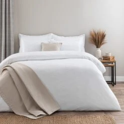 Croston Waffle White Duvet Cover And Pillowcase Set -Home Furnishing Store 30807783