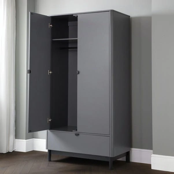 Chloe Double 1 Drawer Wardrobe, Grey 4 Chloe Double 1 Drawer Wardrobe, Grey - Image 2