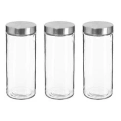 Set Of 3 Screw Top Lid Glass Storage Jars