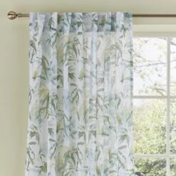 Tropical Leaf Hidden Tab Top Single Voile Panel 28 Tropical Leaf Hidden Tab Top Single Voile Panel -Home Furnishing Store 30831717