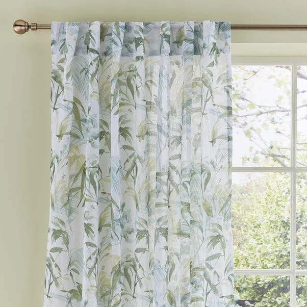 Tropical Leaf Hidden Tab Top Single Voile Panel 3 Tropical Leaf Hidden Tab Top Single Voile Panel