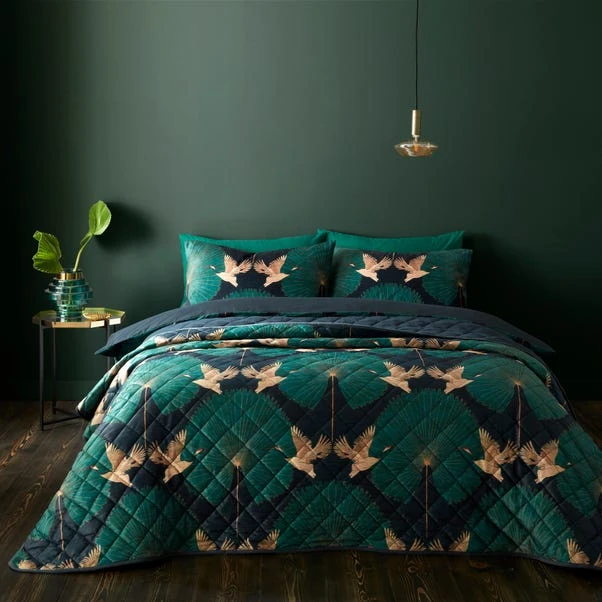 Luxe Cranes Emerald Bedspread 3 Luxe Cranes Emerald Bedspread