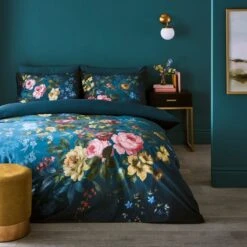 Arabella Blue Floral Luxury Velvet Duvet Cover & Pillowcase Set -Home Furnishing Store 30854981
