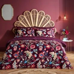 Delilah Purple Floral Fruit Tree Luxury Velvet Duvet Cover & Pillowcase Set -Home Furnishing Store 30854985