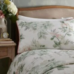 Campion Green And Coral Cotton Sateen Duvet Cover And Pillowcase Set -Home Furnishing Store 30858063 alt01