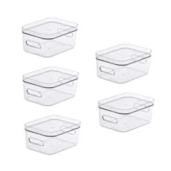 Compact Storage Tub Small With Lids 1.5L Set Of 5, Clear