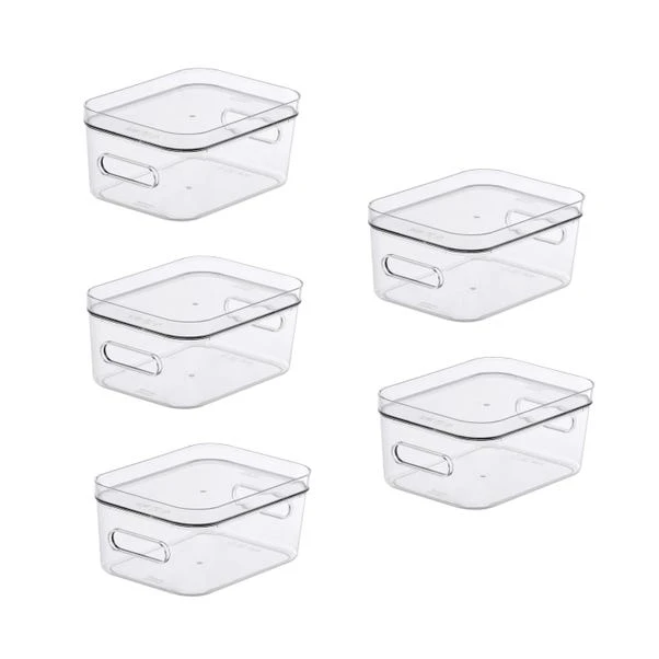 Compact Storage Tub Small With Lids 1.5L Set Of 5, Clear 3 Compact Storage Tub Small With Lids 1.5L Set Of 5, Clear