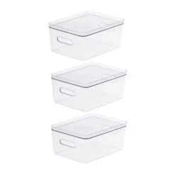 Compact Storage Tub Large With Lids 15.4L Set Of 3, Clear