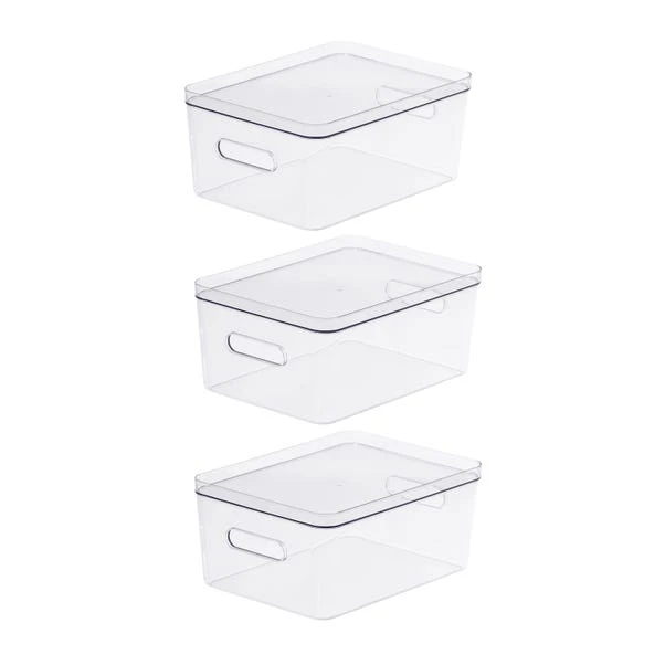 Compact Storage Tub Large With Lids 15.4L Set Of 3, Clear 3 Compact Storage Tub Large With Lids 15.4L Set Of 3, Clear