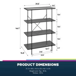 Wainwright 4 Shelf Bookcase, Black Oak 13 Wainwright 4 Shelf Bookcase, Black Oak -Home Furnishing Store 30860055 alt09