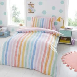 Rainbow Watercolour Stripe Duvet Cover & Pillowcase Set 20 Rainbow Watercolour Stripe Duvet Cover & Pillowcase Set -Home Furnishing Store 30861122