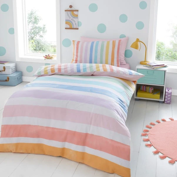 Rainbow Watercolour Stripe Duvet Cover & Pillowcase Set 5 Rainbow Watercolour Stripe Duvet Cover & Pillowcase Set - Image 3