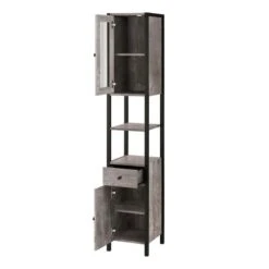 Colton Concrete Effect Tallboy Storage Unit With Mirrored Door -Home Furnishing Store 30869873 alt03