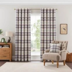 Henley Checked Eyelet Curtains -Home Furnishing Store 30882999 alt01