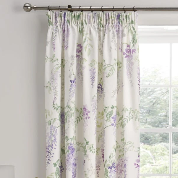 Wisteria Lilac 168 X 183cm Pencil Pleat Curtains With Tie Backs 3 Wisteria Lilac 168 X 183cm Pencil Pleat Curtains With Tie Backs