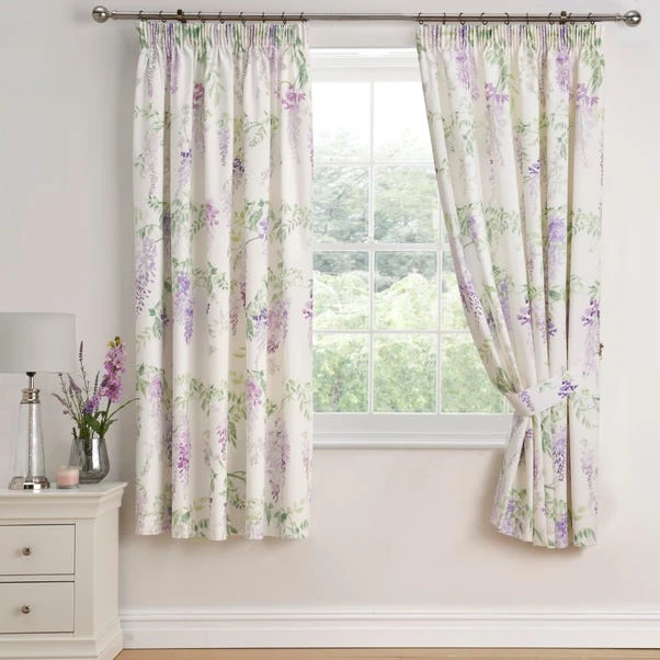 Wisteria Lilac 168 X 183cm Pencil Pleat Curtains With Tie Backs 4 Wisteria Lilac 168 X 183cm Pencil Pleat Curtains With Tie Backs - Image 2