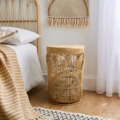 Faux Rattan Storage Basket With Lid -Home Furnishing Store 30890656