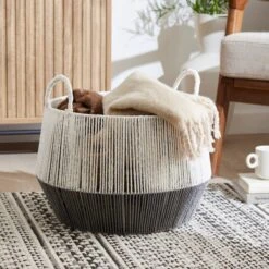 Block Colour Hand Knitted Storage Basket -Home Furnishing Store 30890660
