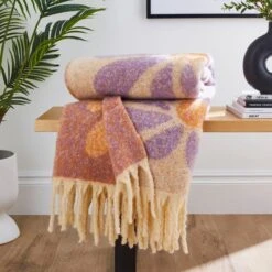 Retro Flower Mohair Throw 130cm X 180cm -Home Furnishing Store 30891365