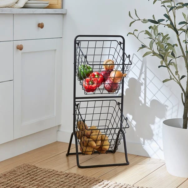 Black Wire 2 Tier Free Standing Baskets 3 Black Wire 2 Tier Free Standing Baskets