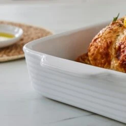 White Ribbed Medium Rectangle Roaster 6 White Ribbed Medium Rectangle Roaster -Home Furnishing Store 30892501 alt01