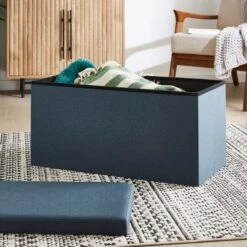 Faux Linen Rectangular Ottoman -Home Furnishing Store 30893849 alt01