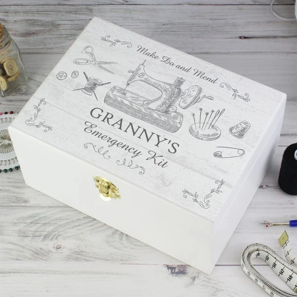 Personalised Sewing Kit White Wooden Memory Box 3 Personalised Sewing Kit White Wooden Memory Box
