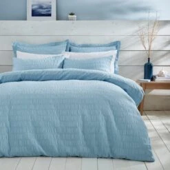 Aria Seersucker Duvet Cover And Pillowcase Set -Home Furnishing Store 30901639