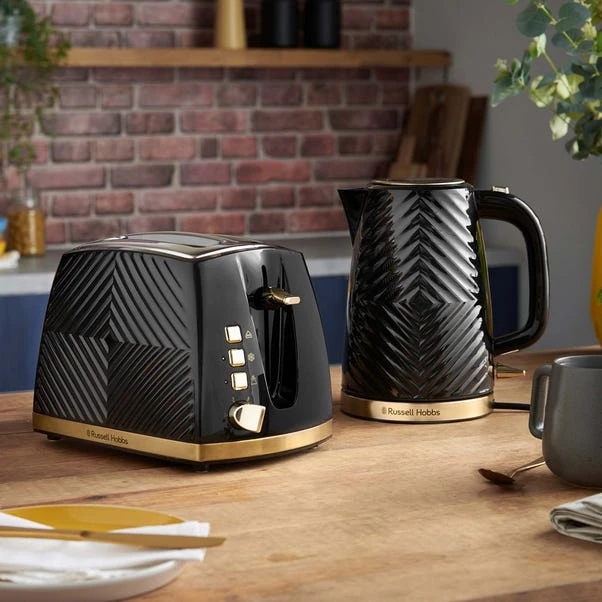 Russell Hobbs Groove Black Kettle & 2 Slice Toaster Set 3 Russell Hobbs Groove Black Kettle & 2 Slice Toaster Set